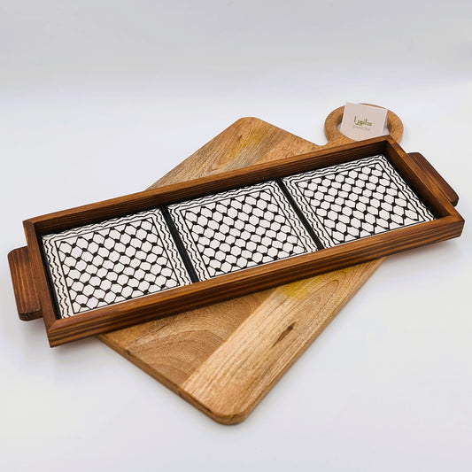 Wood-Framed Keffiyeh Tray