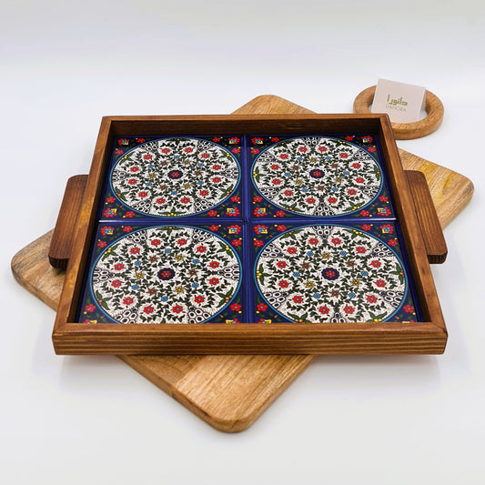Wood-Framed Multicolor Turkish Pattern Tray
