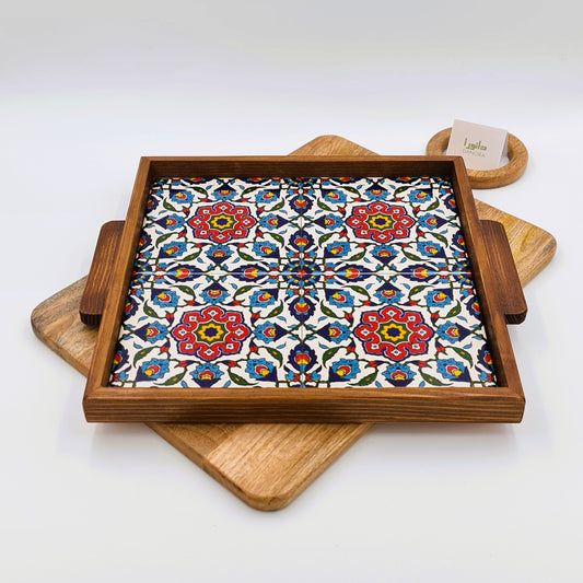 Wood-Framed Andalusian Floral Tray