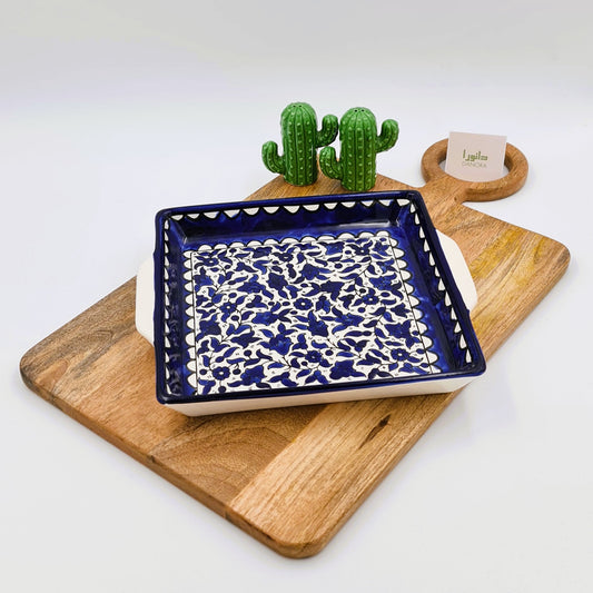 Blue Floral Serving Platter with handles