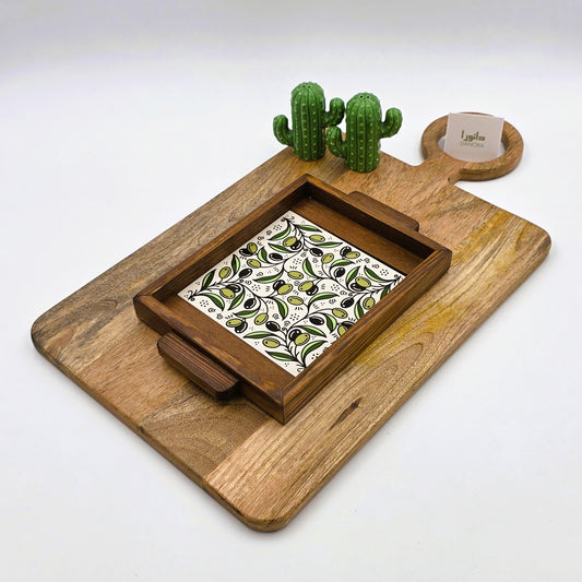 Wood-Framed Olive Tray