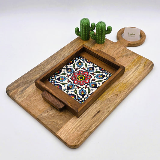 Wood-Framed Multicolor Andalusian Pattern Tray