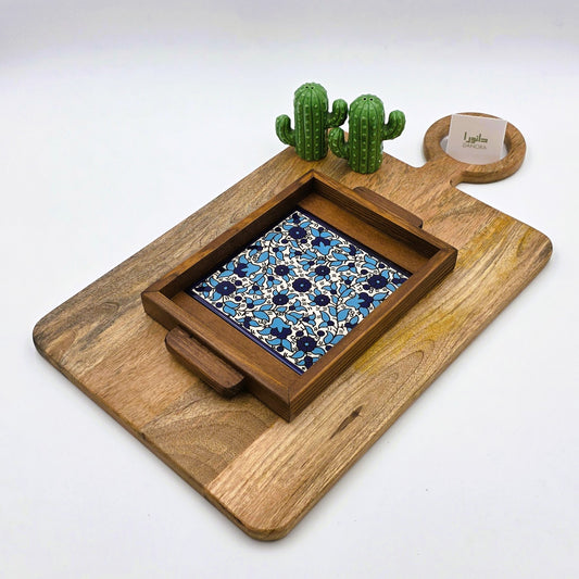 Wood-Framed Twin Blues Floral Tray
