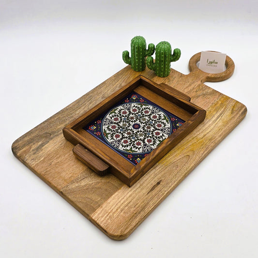 Wood-Framed Multicolor Turkish Pattern Tray