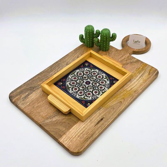 Wood-Framed Multicolor Turkish Pattern Tray