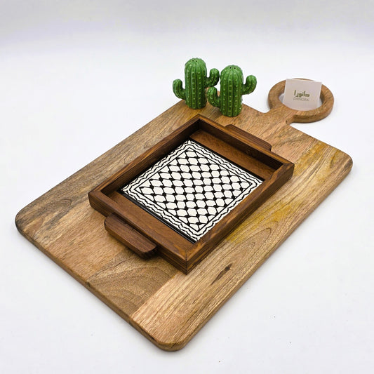 Wood-Framed Keffiyeh Tray