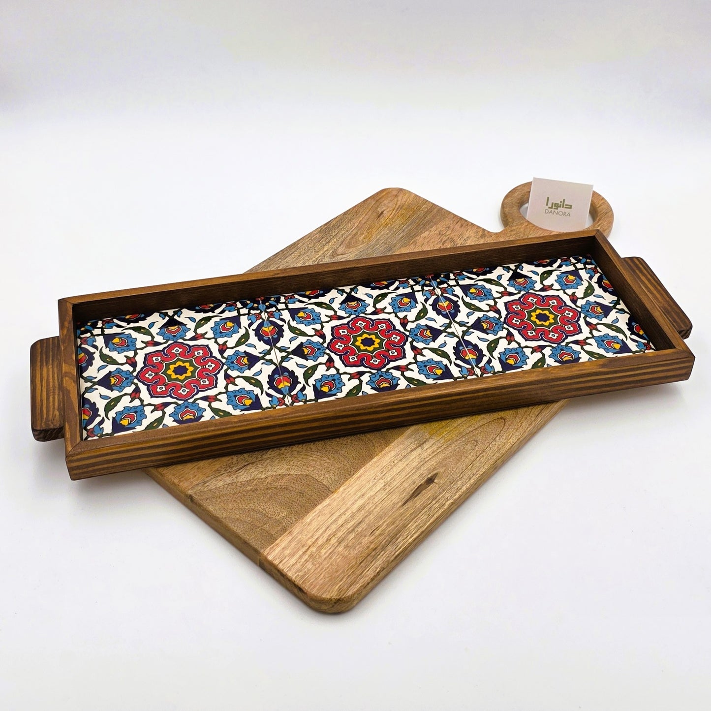Wood-Framed Multicolor Andalusian Pattern Tray