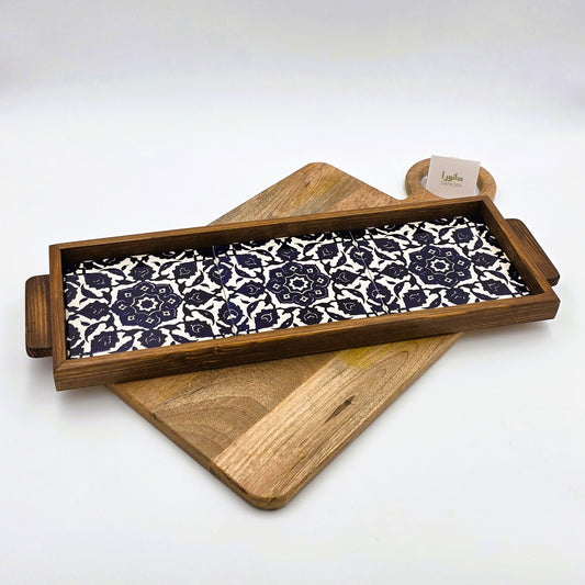 Wood-Framed Blue Andalusian Pattern Tray