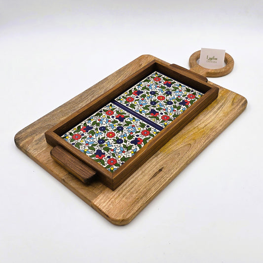 Wood-Framed Multicolor Floral Tray