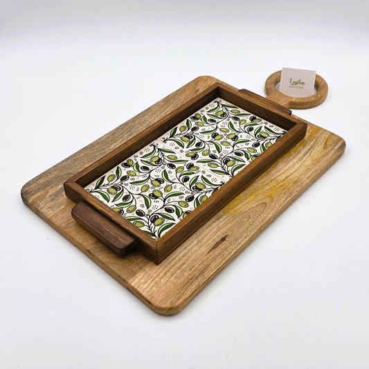 Wood-Framed Olive Tray
