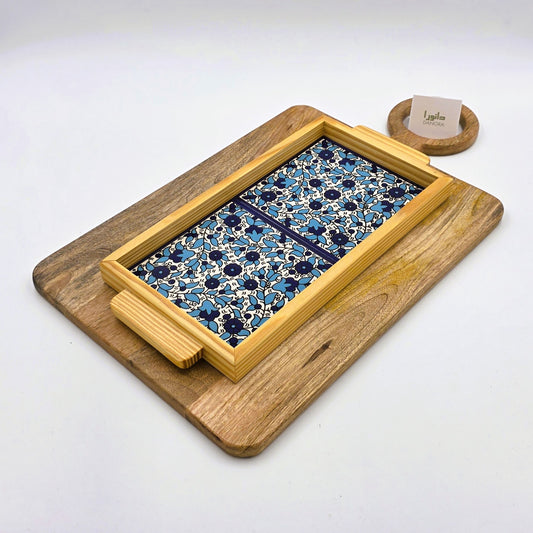 Wood-Framed Twin Blues Floral Tray