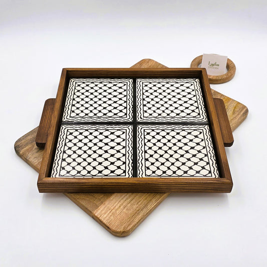Wood-Framed Keffiyeh Tray