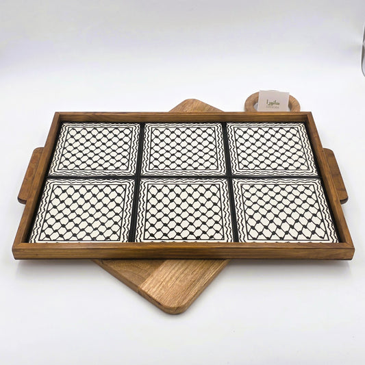 Wood-Framed Keffiyeh Tray